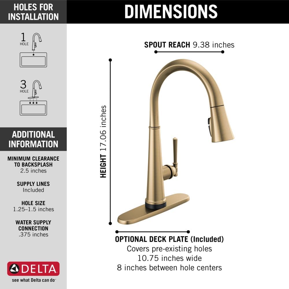 Delta Faucet Emmeline Gold Kitchen Faucet Touch, Touch Kitchen Faucets with Pull Down Sprayer, Kitchen Sink Faucet, Delta Touch2O Technology, Lumicoat Champagne Bronze 9182T-CZ-PR-DST