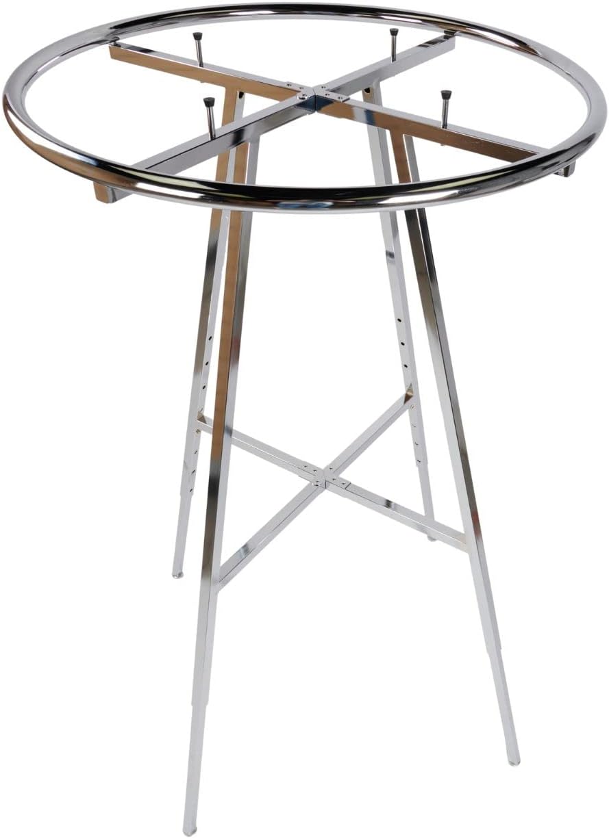 SSWBasics Chrome Round Clothing Rack (36' Diameter, 48'-72'H, 3' Increments) - With Push Button Adjustable Legs - Round Garment Rack for Retail, Thrift, and Consignment Shops