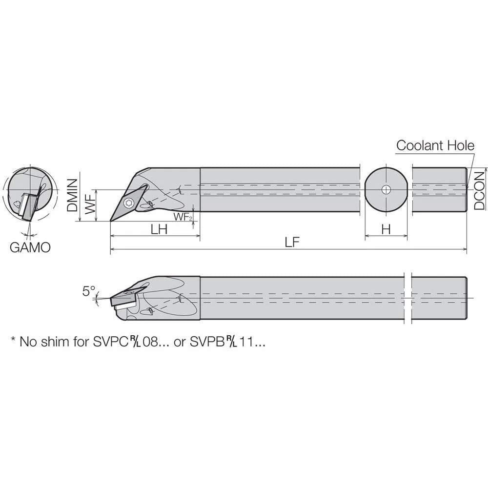 Kyocera A16TSVPBR3AE Right-Hand, Positive Rake, Dynamic Bar Coolant-Through Boring Bar with 27.5 Degree Lead Angle and 1.2400' Minimum Bore Dia.