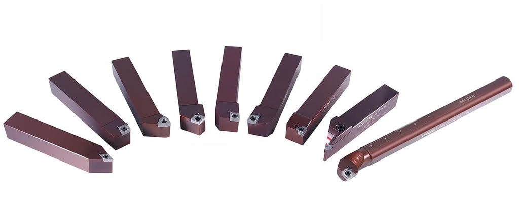 Accusize 1' Shk 9-Pc Indexable Turning & Boring Set for Aluminum, 3988-0001 | Uncoated Sharp-Edge Carbide Inserts for Aluminum, 9-Piece Indexable Turning and Boring Set