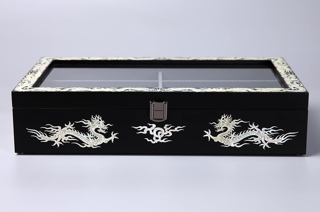Antique Alive Mother of Pearl Inlay Design Jewelry Box, Wood Jewelry Box, Trinket Case, Keepsake Treasure Chest Box Organizer Holder (Dragon Black)