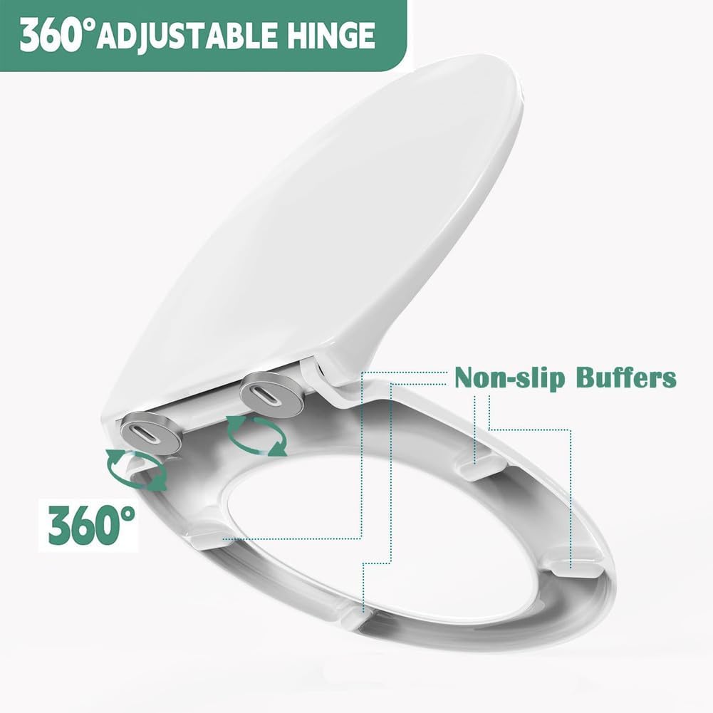 Toilet Seat White Soft Close Toilet Seat, 37 * 44Cm Oval Standard Size Toilet Lid, Quick-Release for Easy Cleaning, Durable Pp Material Loo Seat, Comes with Top Fitting