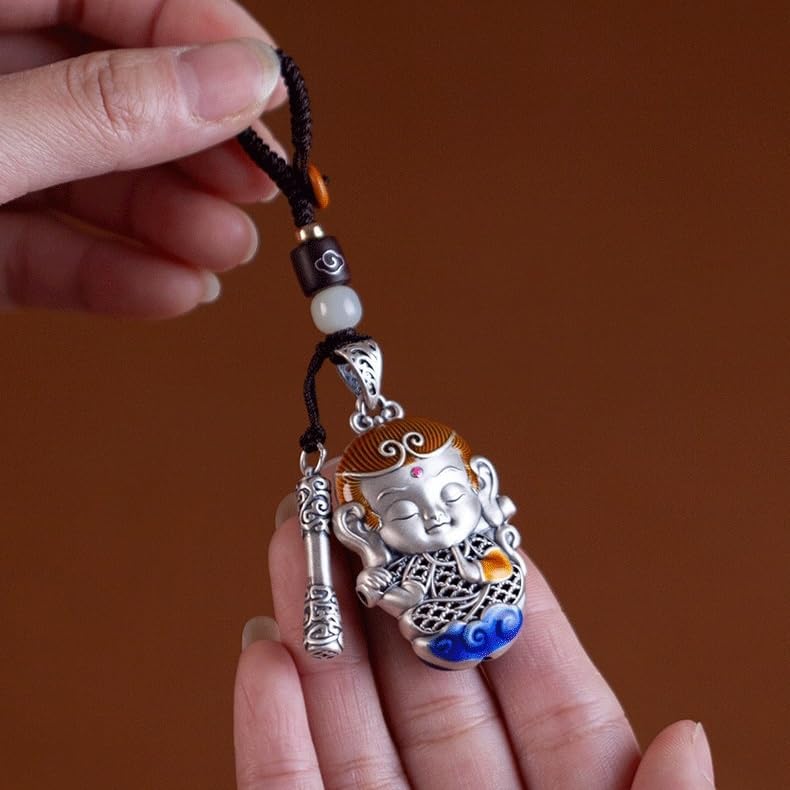 ENGENDER Keychain Silver Monkey King Car Keychain, Pendant Fighting Buddha Men and Women Gift, Key Decoration Key Chains