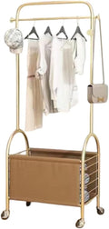 Clothes Rack Gold,Freestanding Coat Rack Modern Rolling Garment Rack with Wheels and Bottom Shelves,Metal Tree Hat Coat Hanger Floor Free Standing Wall Bedroom Easy Assembly (golden,80cm)
