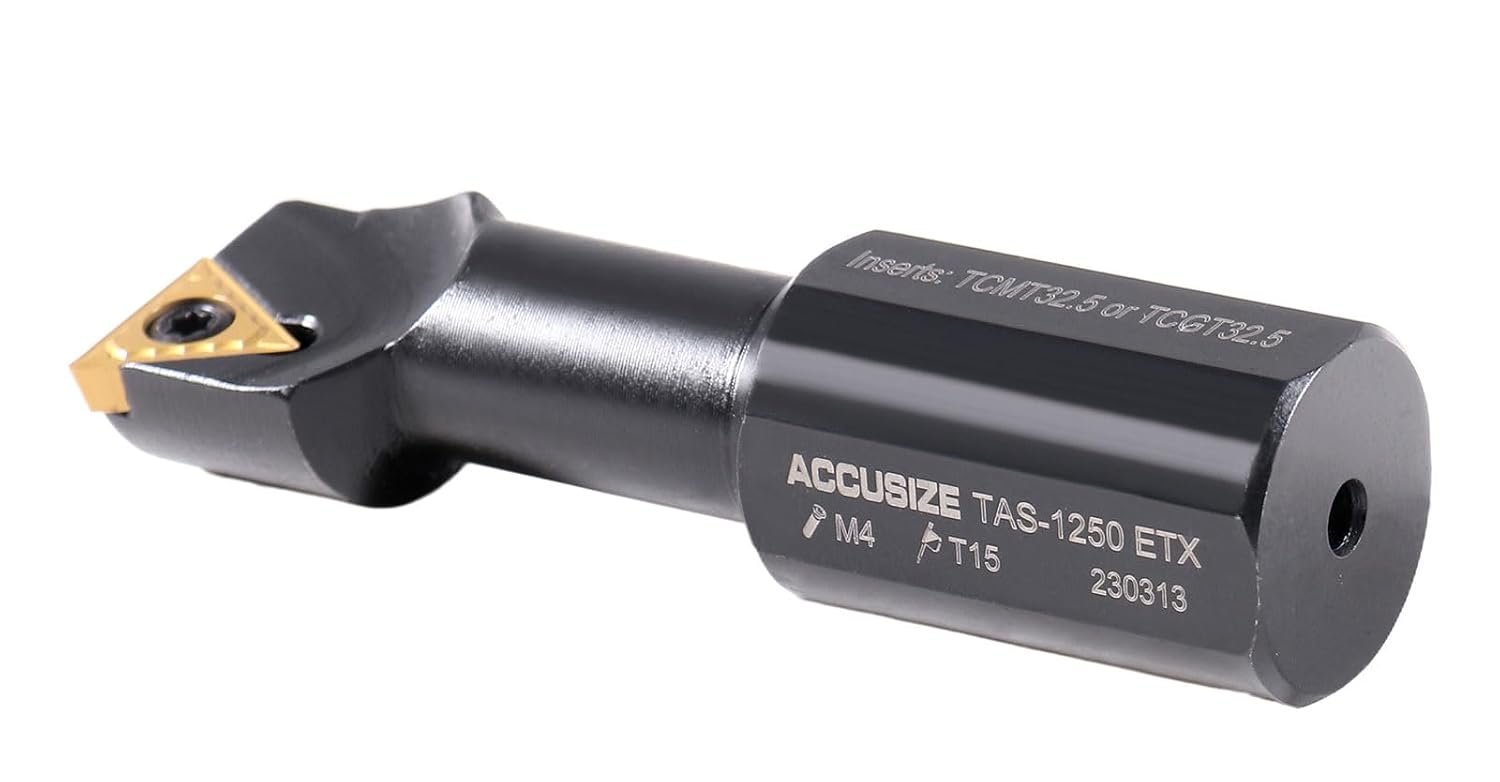 Accusize Industrial Tools 1' 4pc Indexable Stubby Length Boring Bar Set, w/Carbide TiN Coated TCMT Inserts and Extra Screws, EJ99-2182 | TCMT Inserts, Carbide, TiN Coated, Mini Bore 1/2 in-1-1/4 in, Max Bore 1-5/16 in-1-31/32 in, OAL 2-15/16 in-3-19/32 in