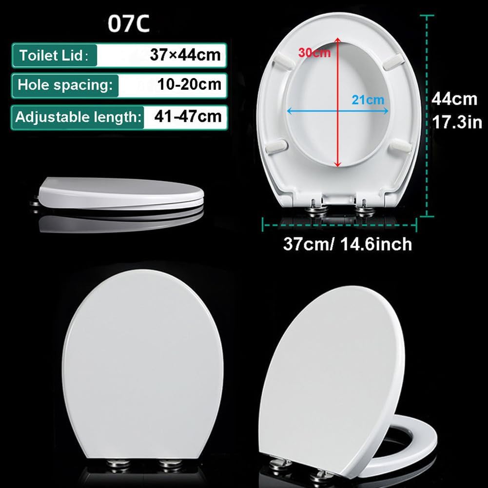 Toilet Seat White Soft Close Toilet Seat, 37 * 44Cm Oval Standard Size Toilet Lid, Quick-Release for Easy Cleaning, Durable Pp Material Loo Seat, Comes with Top Fitting