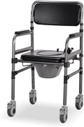 Bedside Commode Chair for Seniors, 3-in-1 Foldable Toilet Chair Wheels 400lbs Heavy Duty, Adjustable Shower Chair PU Seat Backrest, Portable Commode Elderly Disabled, Toilet-Round