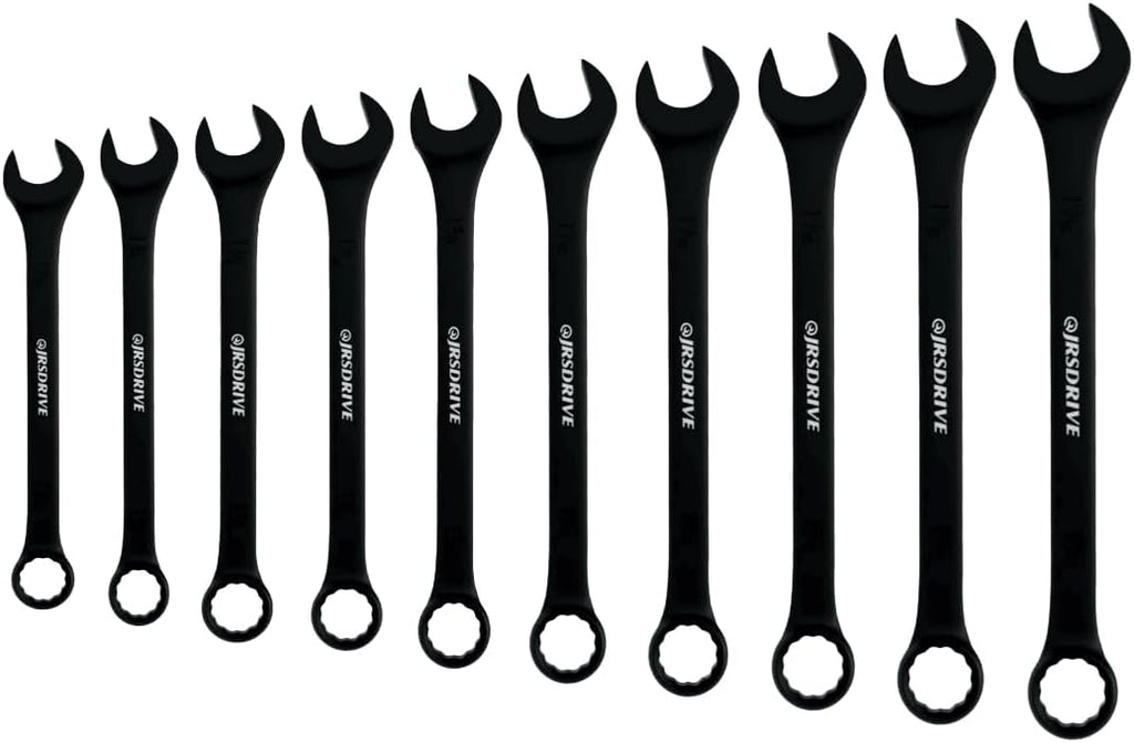 SAE Wrench Set, Large Wrench Set, 10-Piece 1-5/16″ to 2' Long Big Open End Wrench Tools Set Roll Up Pouch Organizer with Gauge, 12 Point Combination Spanner Set E-2004