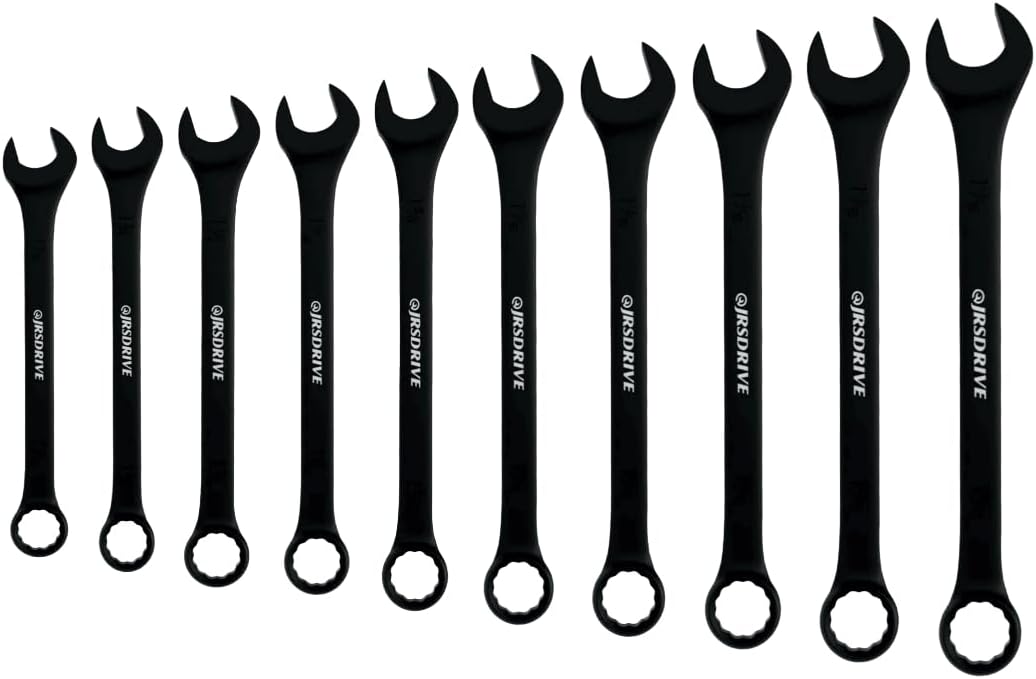 SAE Wrench Set, Large Wrench Set, 10-Piece 1-5/16″ to 2' Long Big Open End Wrench Tools Set Roll Up Pouch Organizer with Gauge, 12 Point Combination Spanner Set E-2004