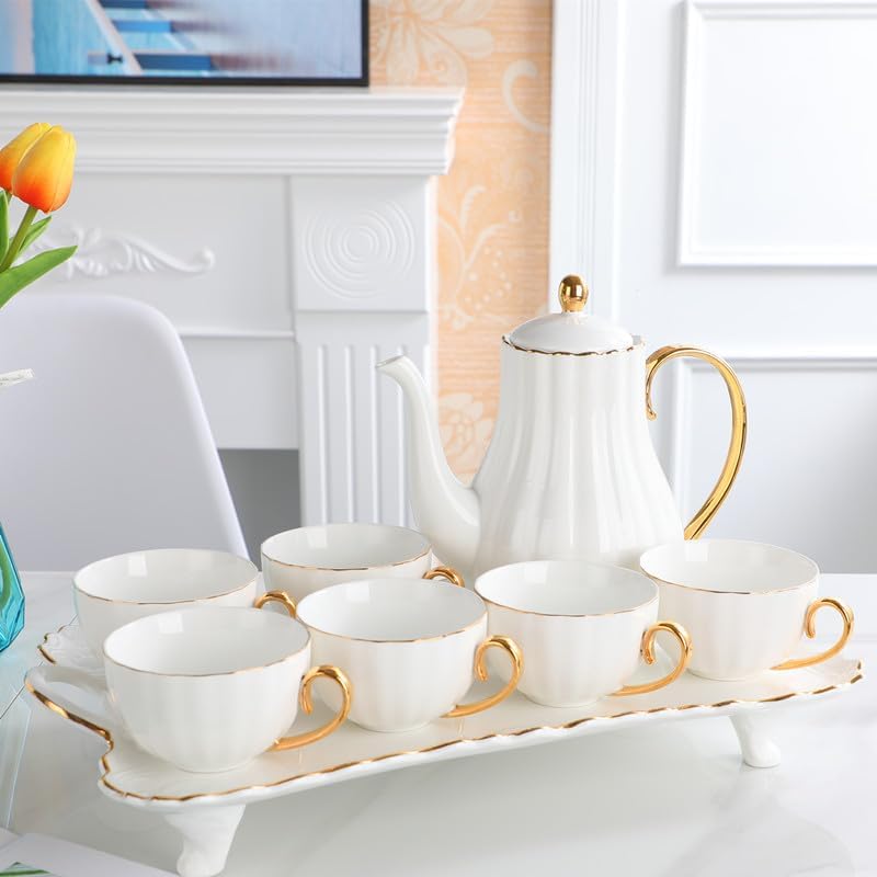 Beverage Serveware Ceramic cold kettle pumpkin pot home housewarming gift cold kettle 7-piece set with chassis Water Carafe