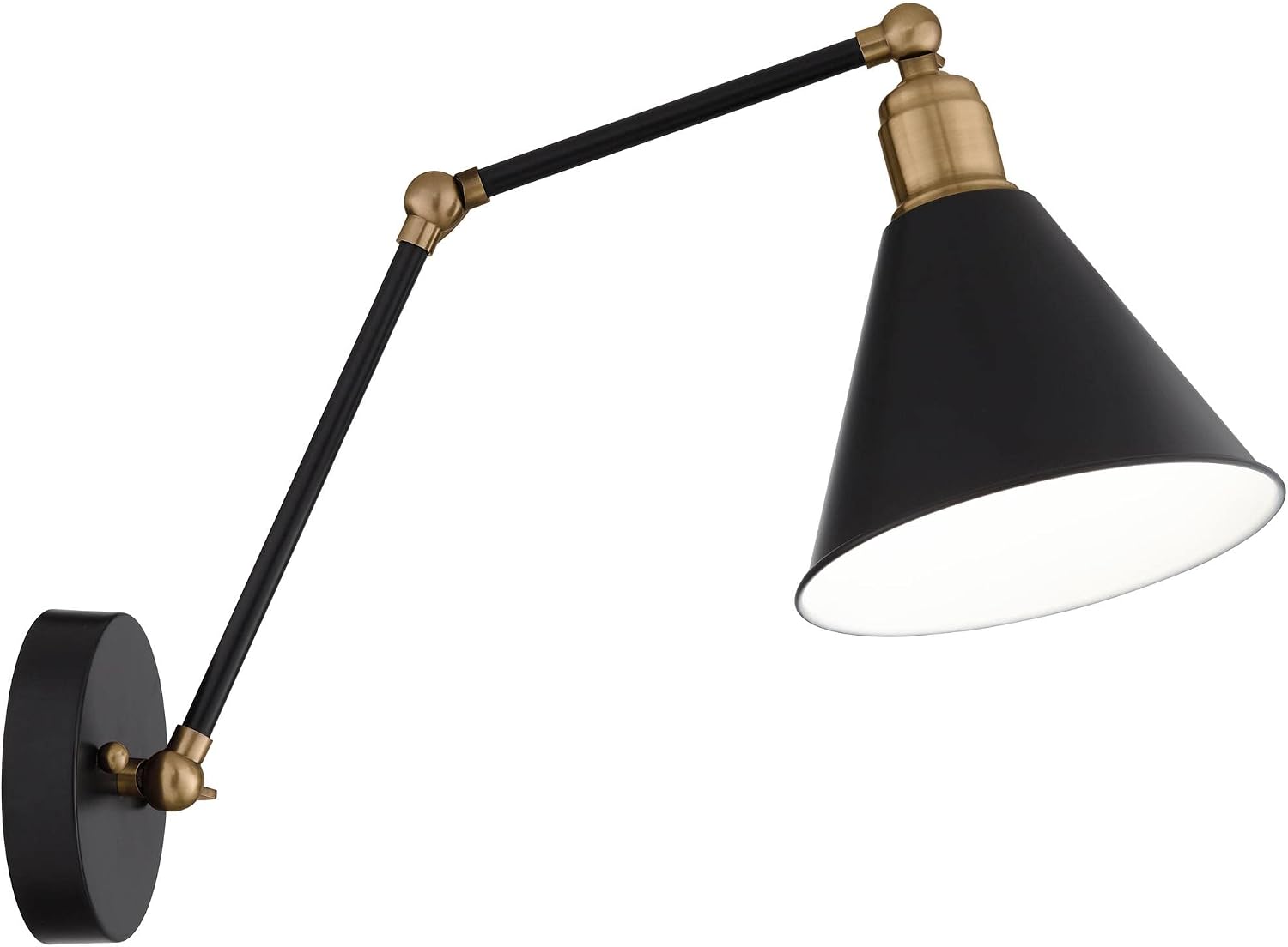 360 Lighting Wray Modern Wall Lamps Set of 2 Rich Black Brass Hardwired 7 1/4' Fixture Adjustable Arm Metal Cone Shade for Bedroom Bathroom Vanity House Reading Living Room Home Hallway