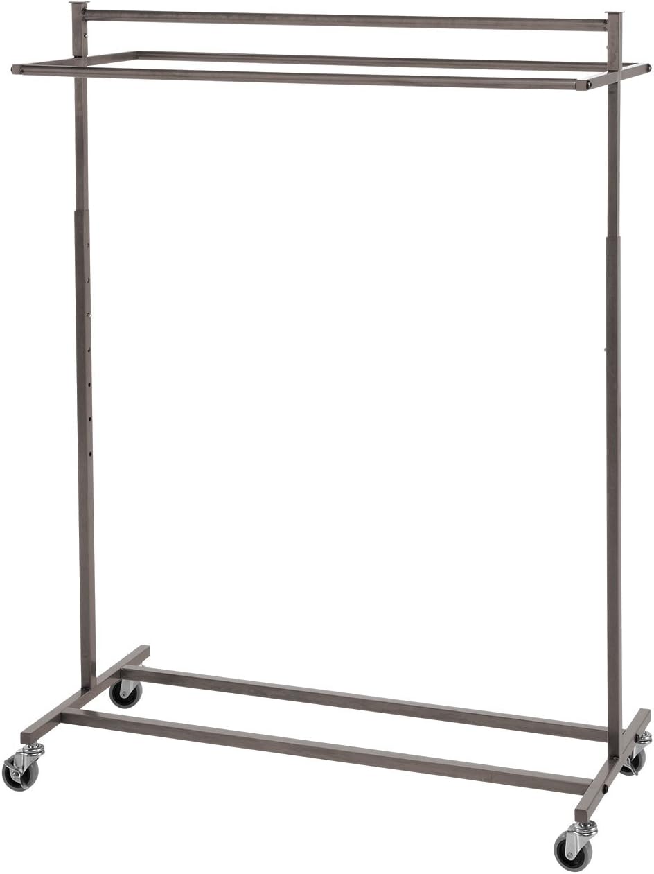 SSWBasics Boutique Raw Steel Double-Rail Rolling Clothes Rack