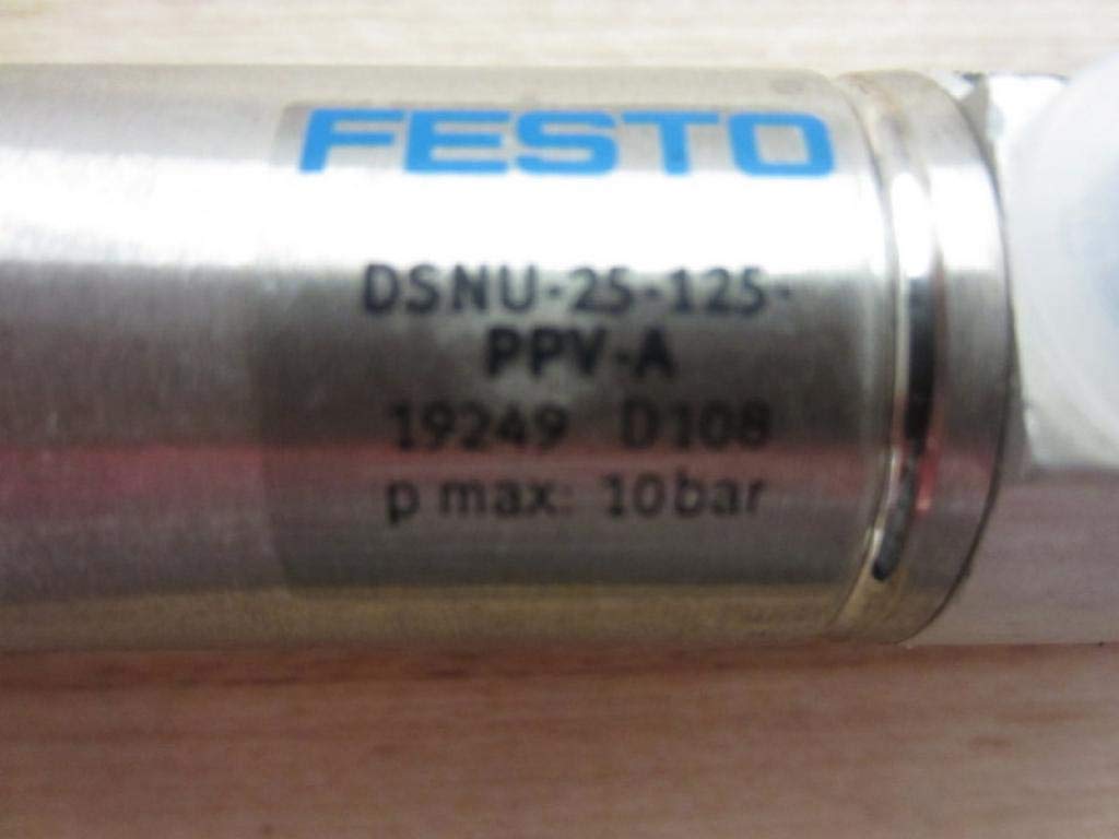 FESTO DSNU-25-125-PPV-A (19249), 1-10 BAR, 125 MM Stroke, 25 MM BORE, Double-Acting, G1/8 Pneumatic Connection, ISO Cylinder, M10X1.25 Rod Thread, NBR/TPE-U(PU) Seals, Pneumatic, Cushioning;