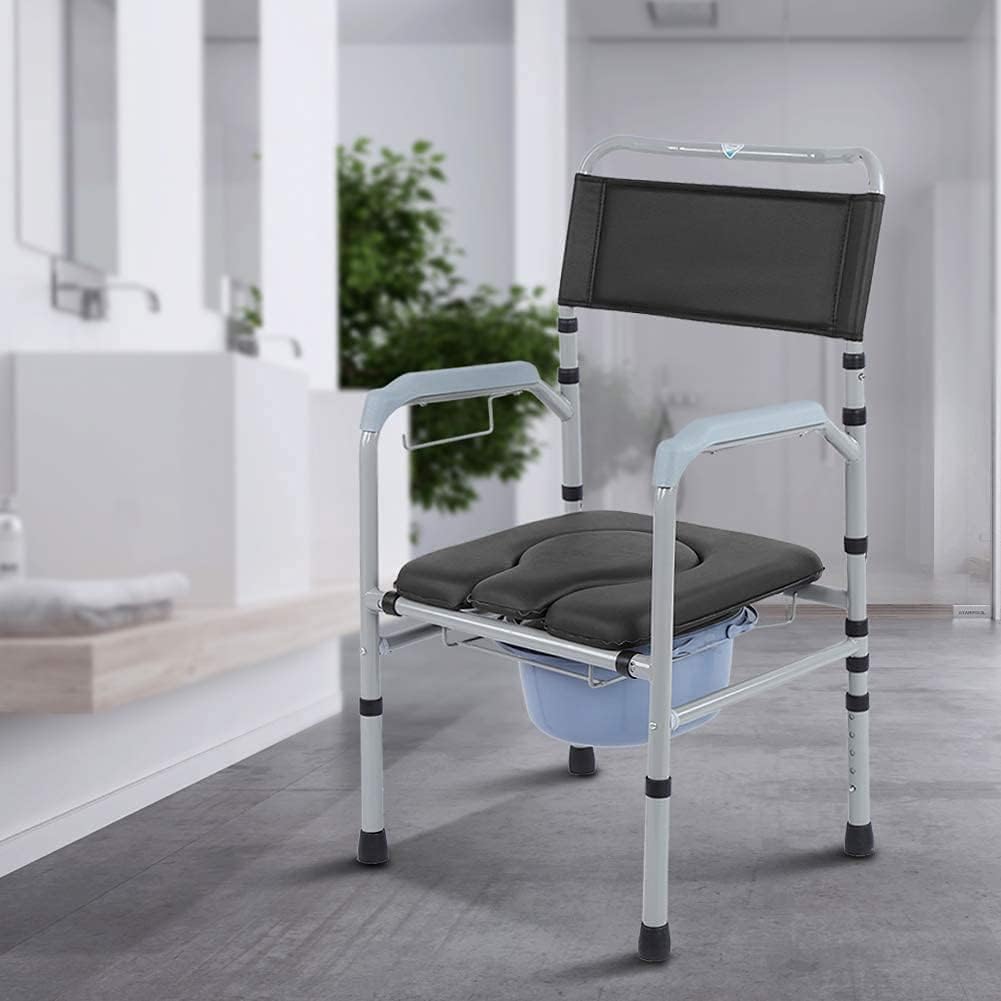 Commode Chair,Toilet Chair Elderly Mobile Toilet, Steel Commode Anti-Slip Adult Folding Toilet Bedside Bathroom Chair Toilet Seat Commode Chair with Removable Pot Adjustable Height