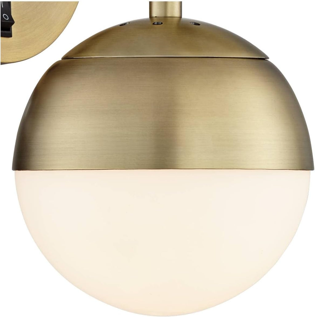 360 Lighting Luna Mid Century Modern Wall Lamps Set of 2 with Smart Sockets Brass Plug-in 5 1/2' Fixture Frosted White Glass Globe Shades for Bedroom Bedside Reading Living Room Hallway
