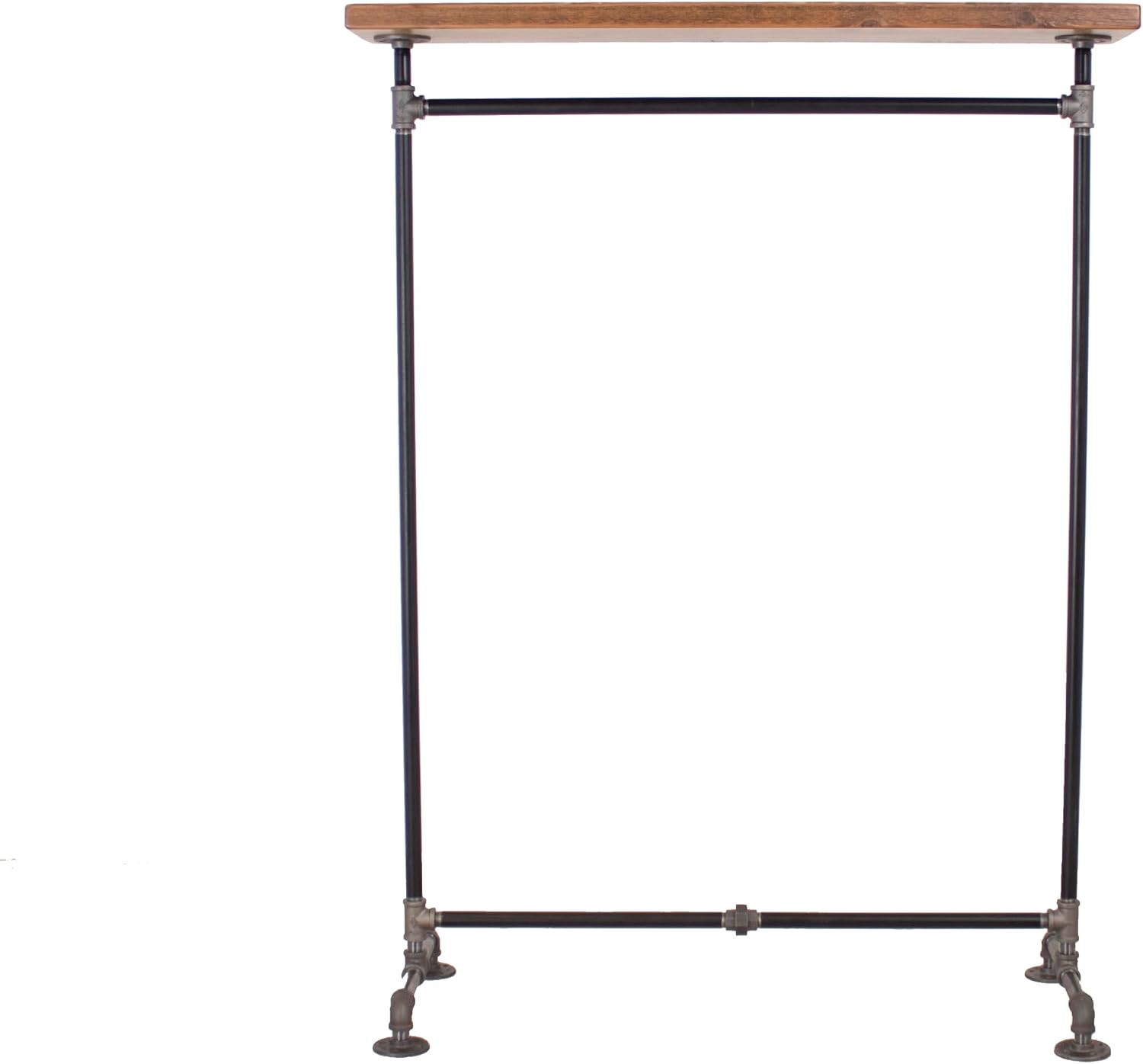 Industrial Pipe Clothing Rack with Solid Wood Top Shelf, Black, 43' W x 64' H x 17' D