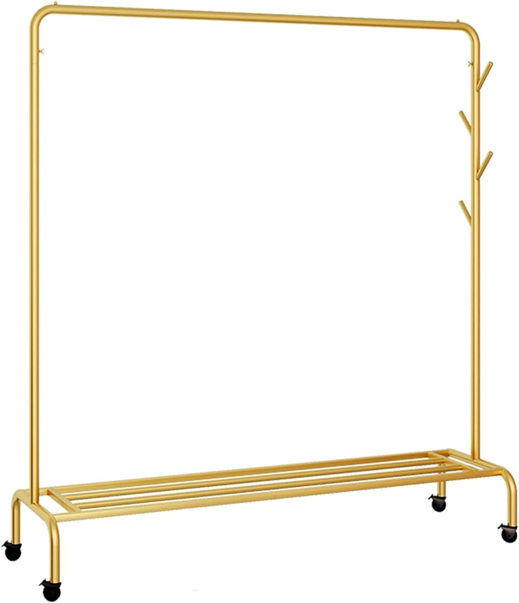 Heavy-Duty Rolling Garment Rack with Wheels, Side Hooks & Storage Shelf, High Capacity for Bedroom & Laundry Room Organization