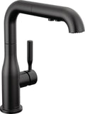 Delta Almari Matte Black Kitchen Faucet with Pull-Out Sprayer, Modern Single Hole Kitchen Sink Faucet, Single Handle, Matte Black 16943-BL-DST