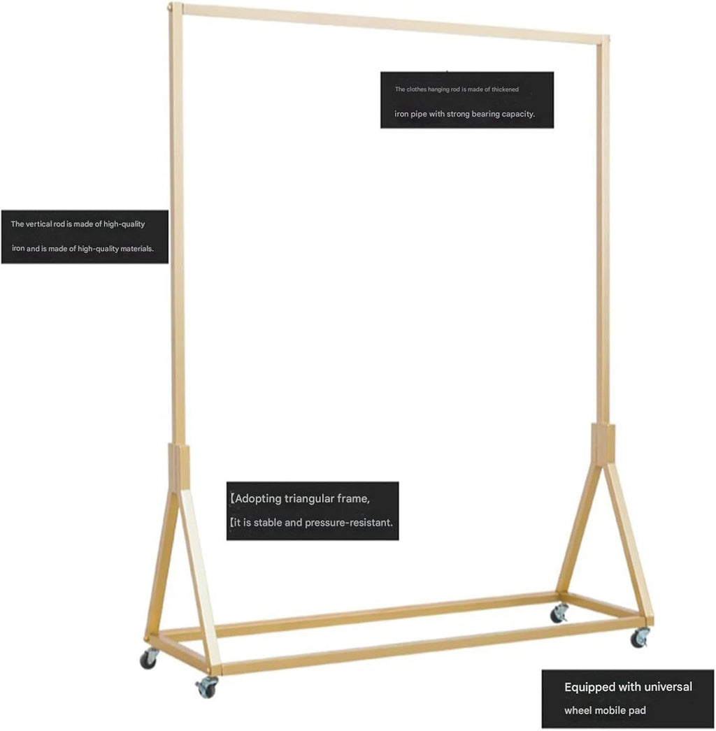 Simple Heavy Duty Metal Rolling Garment Rack with Wheel, Wrought Iron Single Rod Floor-Standing Display Hangers, Retail Garment Coat Organizer,100 * 40 * 155cm