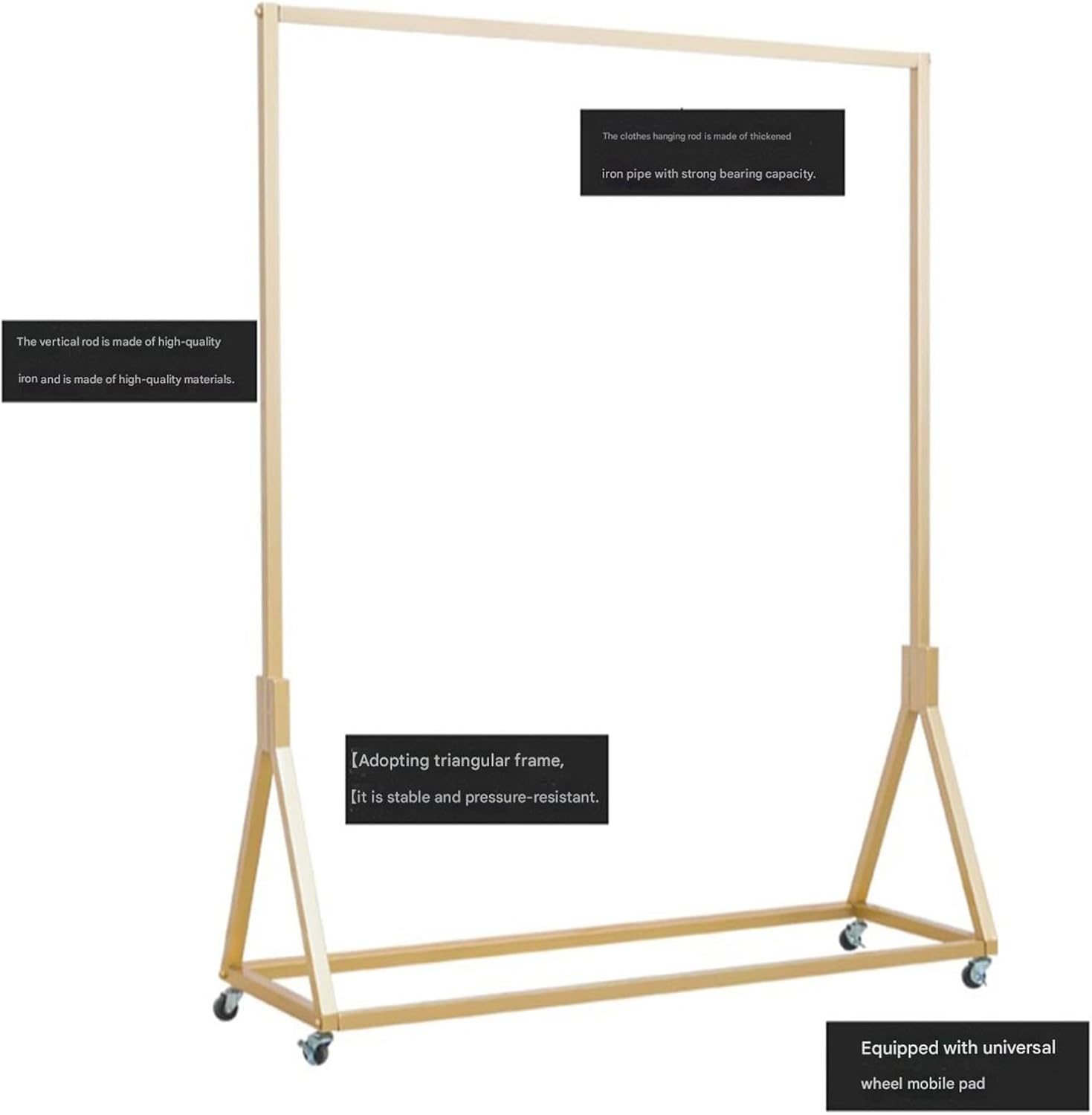 Simple Heavy Duty Metal Rolling Garment Rack with Wheel, Wrought Iron Single Rod Floor-Standing Display Hangers, Retail Garment Coat Organizer,150 * 40 * 155cm