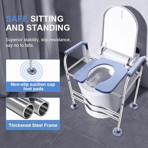 Toilet Seat Riser for Seniors, Raised Toilet Seat with Handles, Adjustable Height Toilet Seat Stool, Sitting and Rising Aid,Commode Chair for Elderly