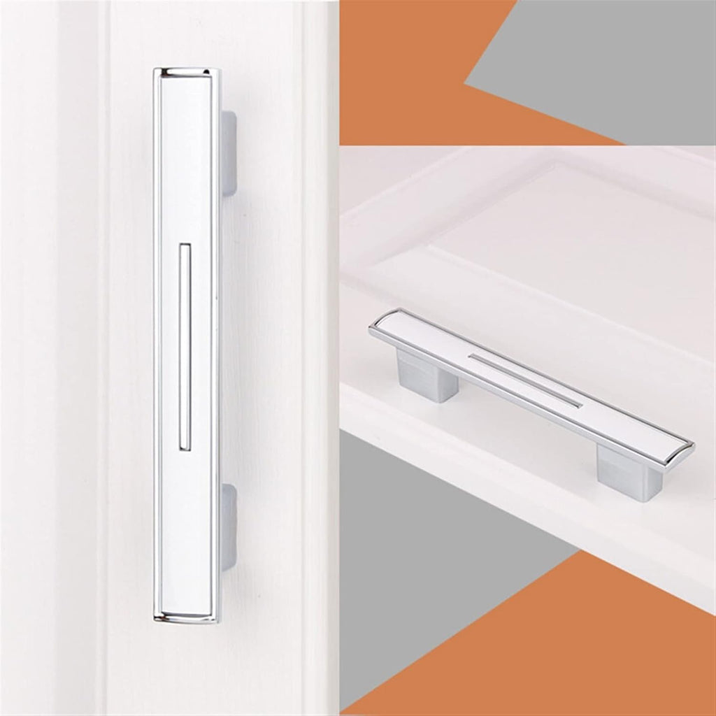TOMYEUS Cabinet Handles Kitchen Hardware Modern Simple Fashion Kitchen Cabinet Wardrobe Door Handles Silver White Drawer Dresser Cupboard Knob Pull (6 Pieces) Cabinet pulls Kitchen Cabinet Handles