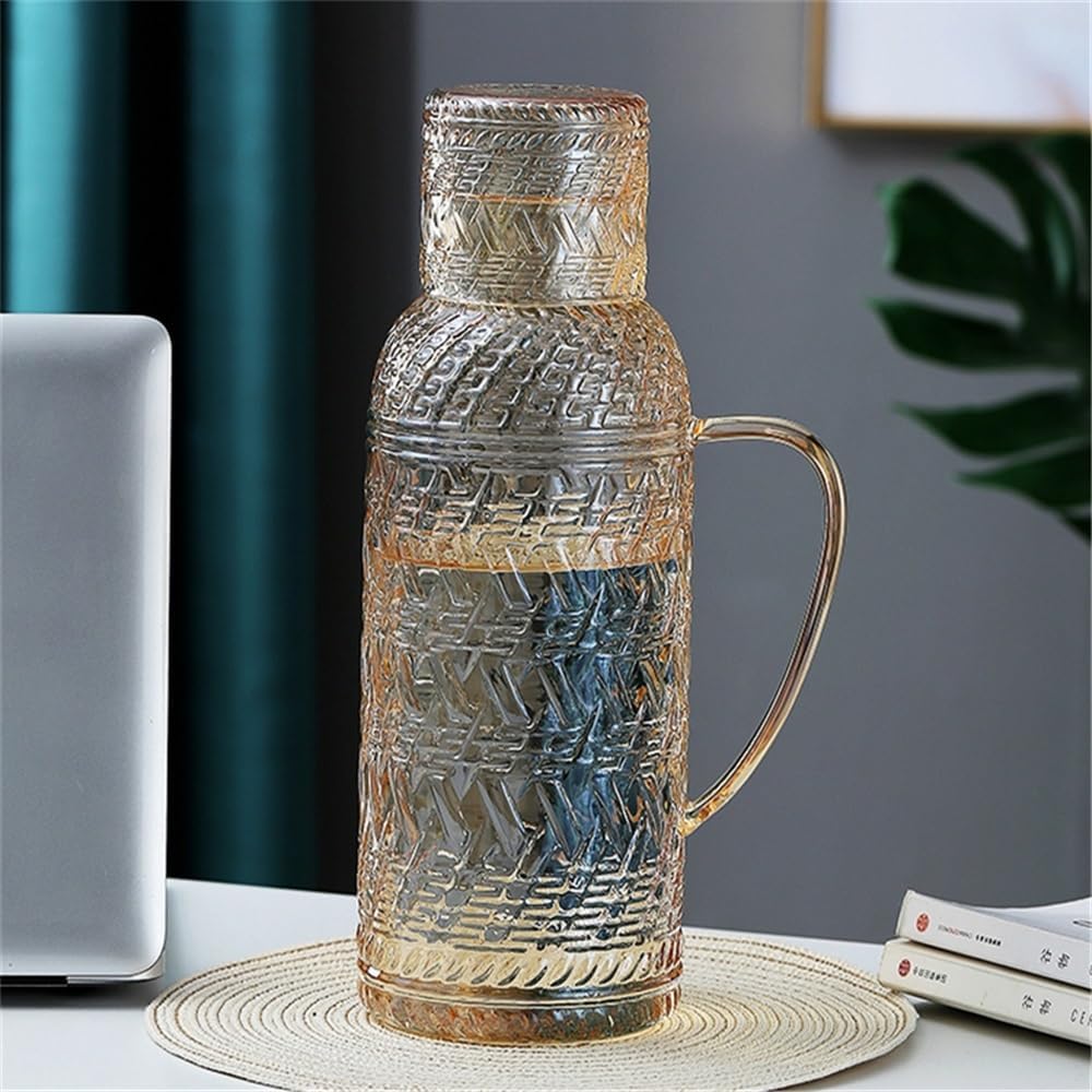 Beverage Serveware 2.2L Glass Water Jug With Lid Retro Cold Water Pitcher Household Resistant High Temperature Tea Kettle For Cold/Hot Water, Iced Tea Water Carafe(Yellow)