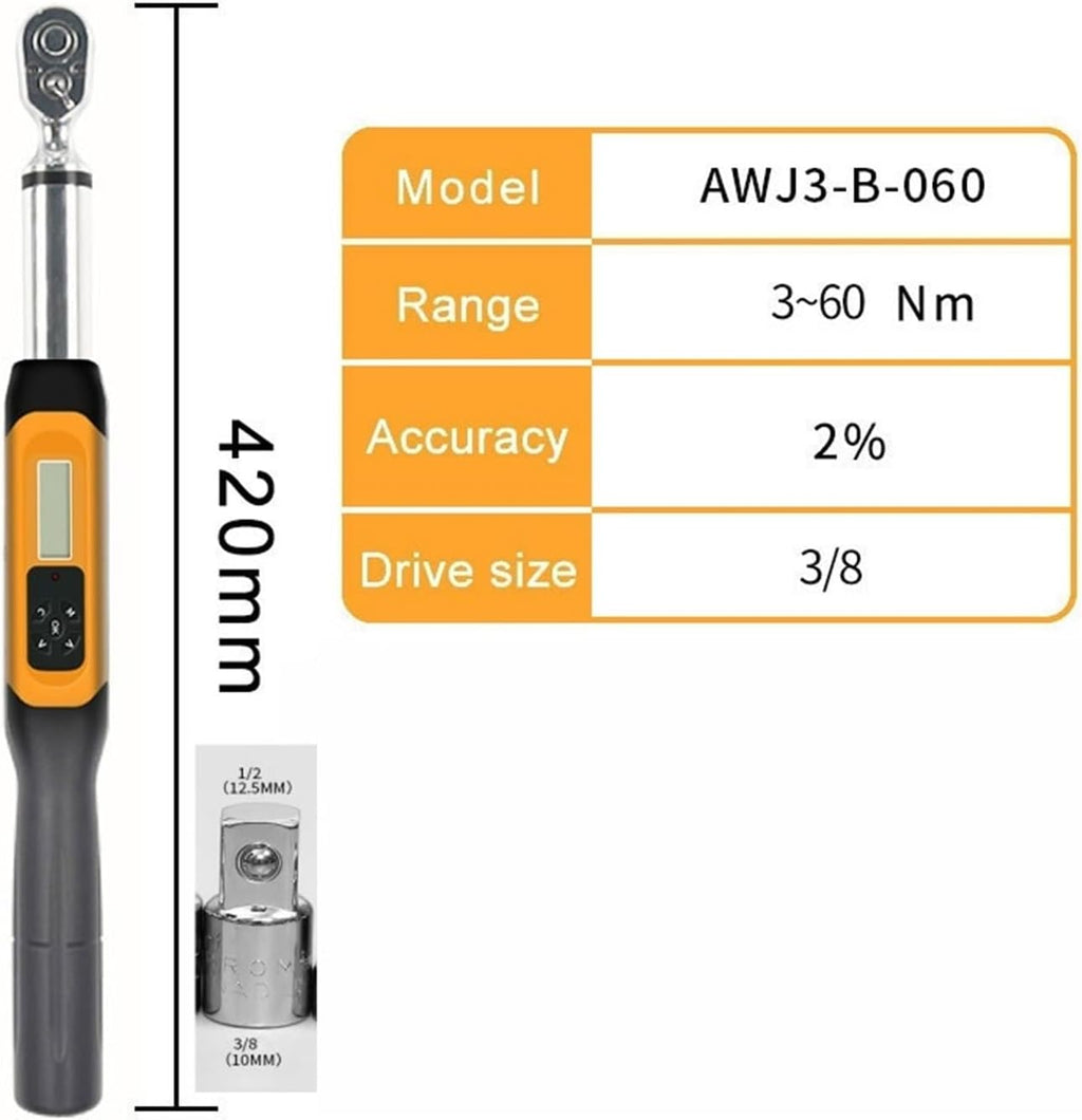 BIRAN Torque Wrench AWJ3-B-60 60N.M Preset Digital Torque Wrench Hand Repair Tool(3/8 to 1/2 AWJ3-B-60)