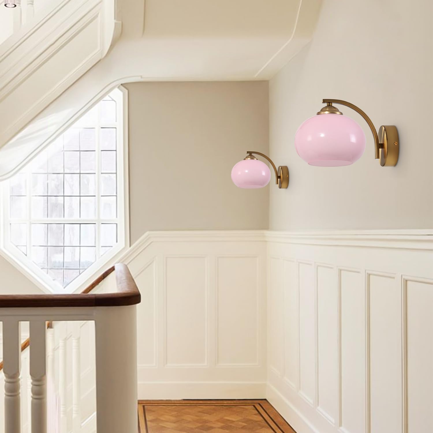 Pink Wall Sconce Light Antique Brass Sconces Set of 2 Mid Century Modern Globe Wall Sconce Lighting Vintage Bedroom Wall Lights Gold Hallway Wall Lighting Fixtures
