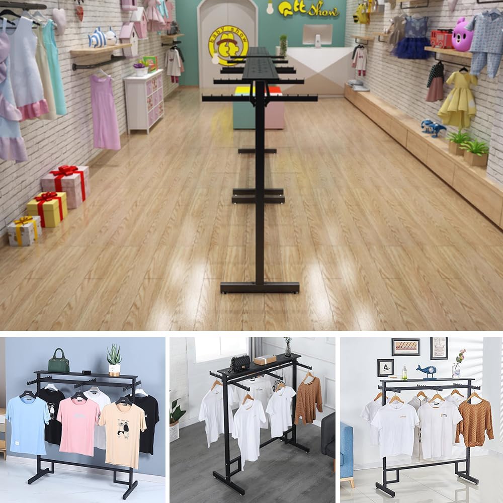 Freestanding Metal Garment Rack, Retail Clothing Rack with Wheels, 6 Way Heavy Duty Clothes Rack, Commercial Clothes Display Rack for for Hanging Clothes, Coats, Skirts,59in*20 * 59in