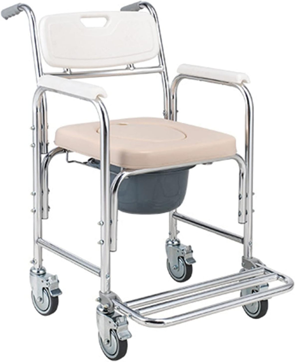 Wheeled Commode Chair for Elderly & Disabled Foldable Shower Toilet Chair with Padded Seat Lockable Casters & Detachable Pot for Convenient Transport & Use
