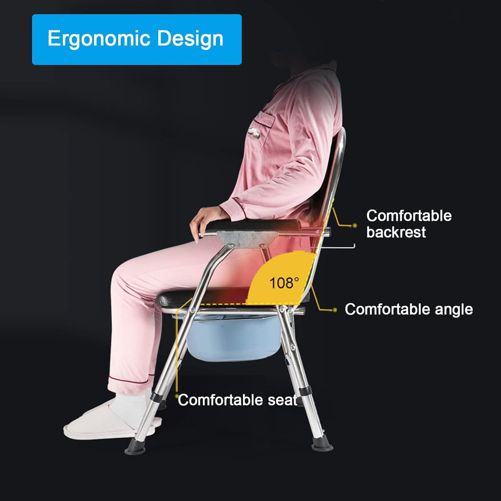 Bedside Commode Chair,Toilet Chair Camping,Height Adjustable Commode Chair Heavy Duty Bathroom Toilet with Removable Pot and Back Rest & Padded Seat with Armrests Non Slip Commode