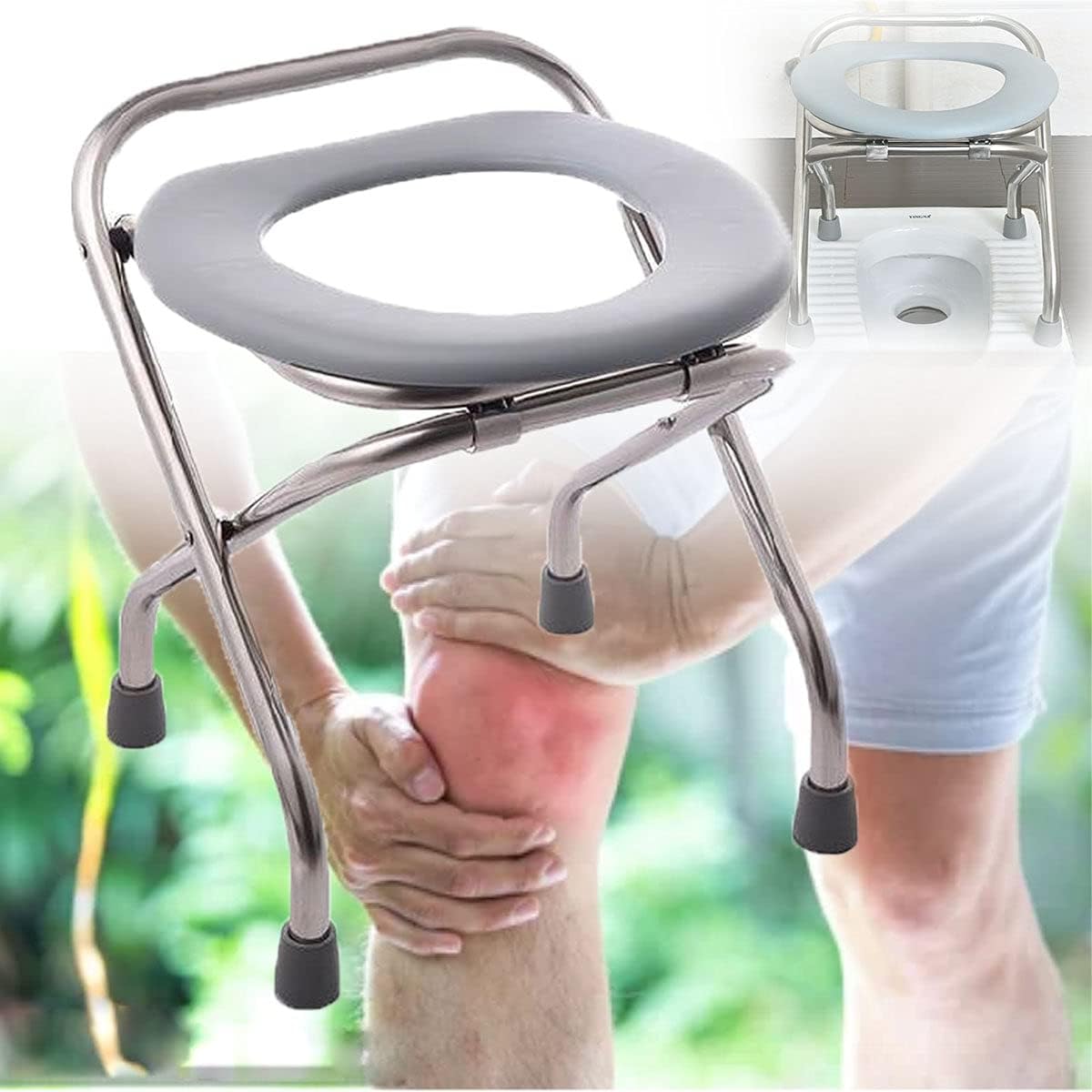 Portable Toilet Seat – Compact Lightweight Indoor & Outdoor Commode – Heavy-Duty Stainless-Steel Chair is Durable & Convenient for Camping, Travel & Emergency