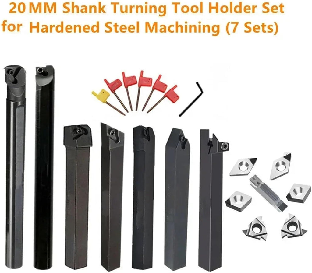 Turning Tool Set 7pcs/Set 20MM CNC Lathe Turning Tool set，Boring Bar and Inserts and Wrenches，for Turning Threading(20mm for CBN)