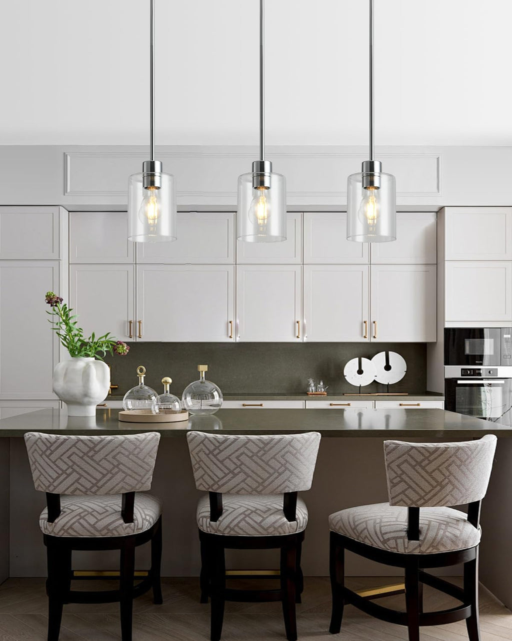 Chrome Pendant Lights Kitchen Island - Clear Glass Pendant Light Fixture Multiple Stems Rods 3 Units 12 Inch 3 Units 4 Inch (3 Pack Chrome Downrod)