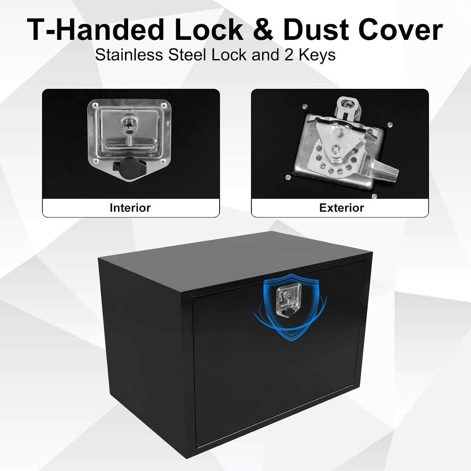Confote Black Steel Underbody Truck Tool Box with T-Handle Lock, Heavy Duty Truck Storage Organizer - Waterproof, 36' x 23' x 23' inch