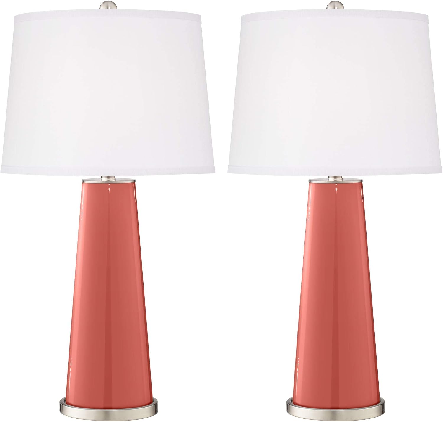 Color + Plus Leo Modern Table Lamps 29 1/2' Tall Set of 2 Coral Reef Glass Tapered Column Plain White Drum Shade Decor for Bedroom Living Room House Home Bedside Nightstand Office Family