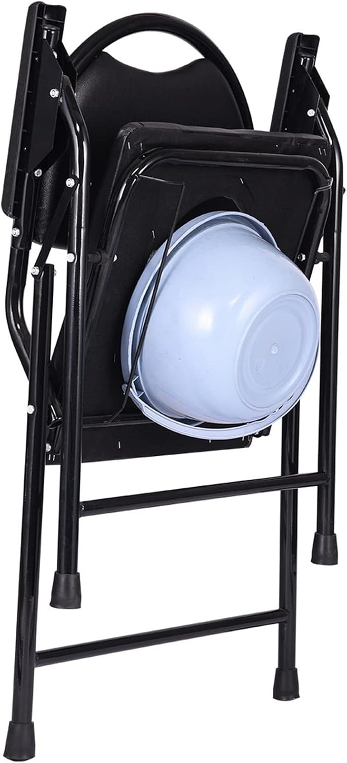 Heavy Duty Medical Bedside Commode Chair, Homecare Toilet Seat with Safety Steel Frame, Foldable Adjustable Height Shower Chair - Easy Assembly