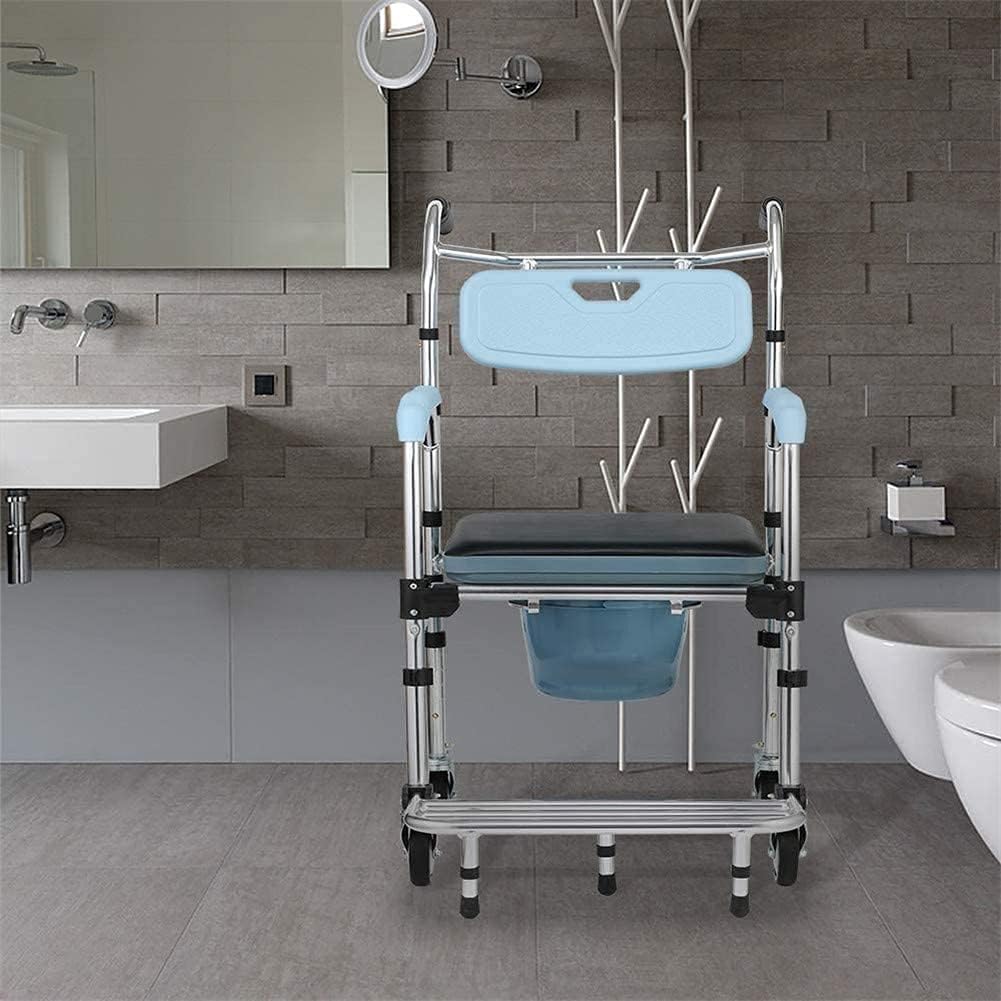 Commode Chair,Toilet Chair Bedside Commode Chair Homecare Toilet Seat with Wheel Safety Steel Frame Toilet Chair Adjustable Height Support Tool, Heavy Duty Drop Arm for Elderly