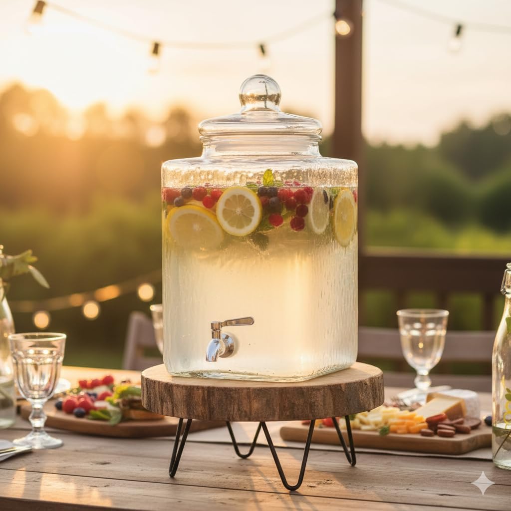 Extra Large 5 Gallon Glass Beverage Dispenser with Stainless Steel Spigot – Bulk Drink Container for Parties, Events, Weddings & Home Use