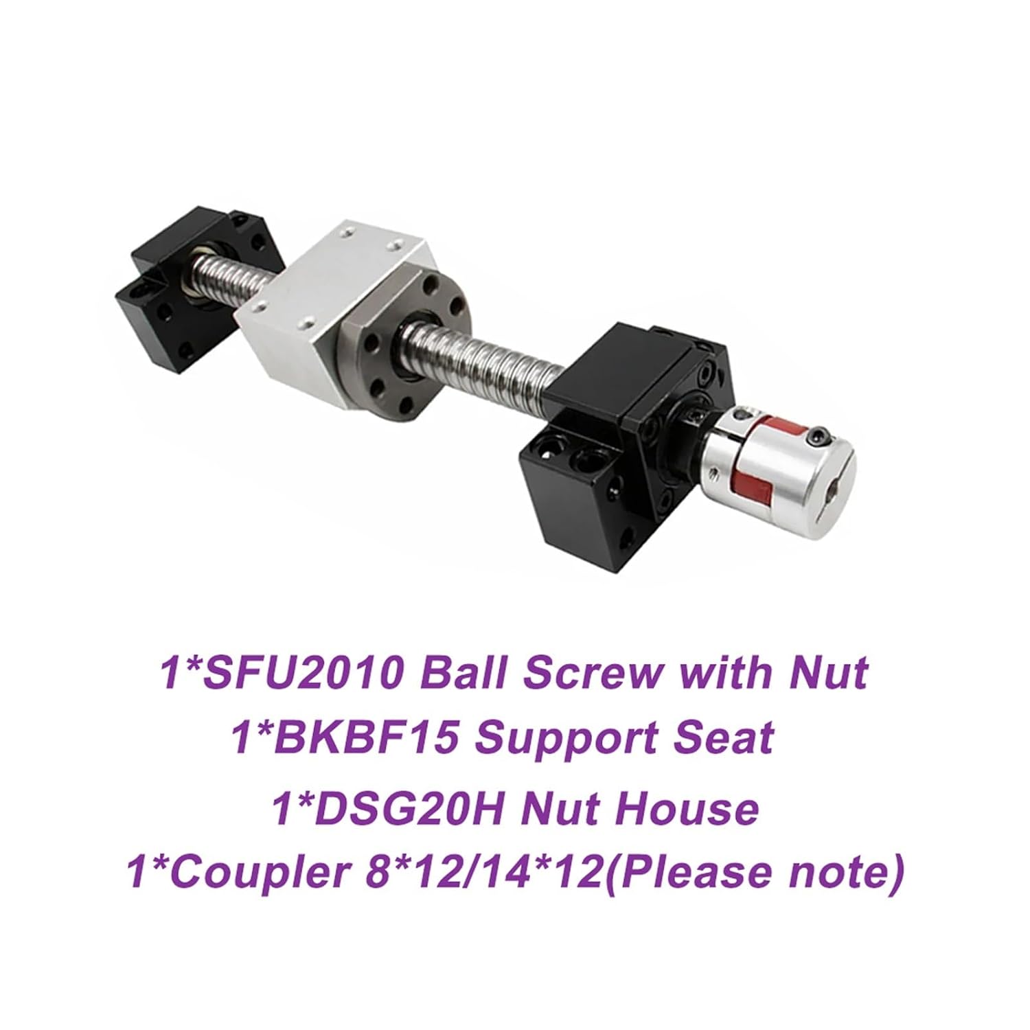KUAOXK-Linear Motion Ball Screw Ball Screw SFU2010 Kit 200-500mm C7 Dia 20mm for CNC Parts Screw with Single Nut +BKBF15+DSG20H+Coupler(200mm)
