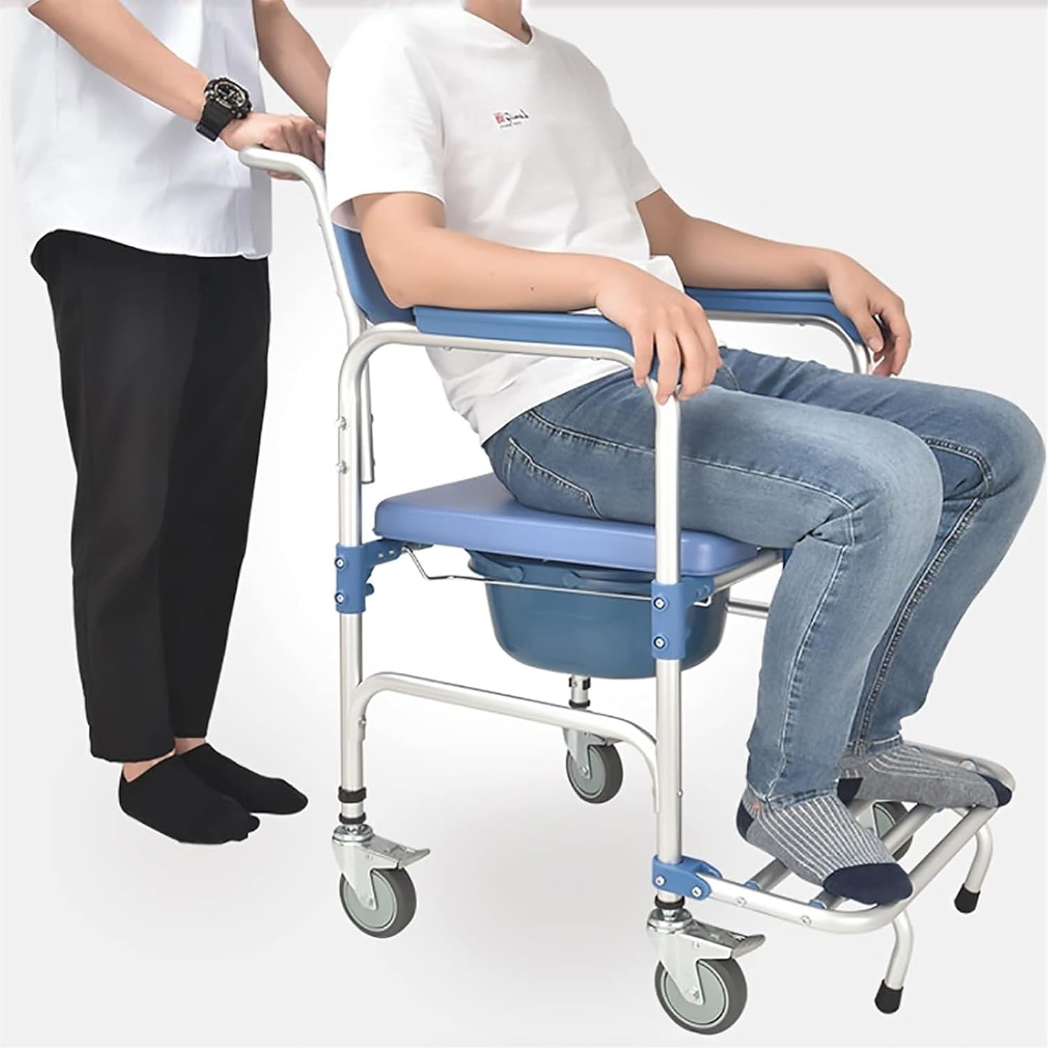 Bedside Commode,Toilet Seat with Handles Toilet Auxiliary Chair, Bedside Commode Chair Shower Toilet Stool Bath Chair Medical Transport Rolling Chair Waterproof for Seniors