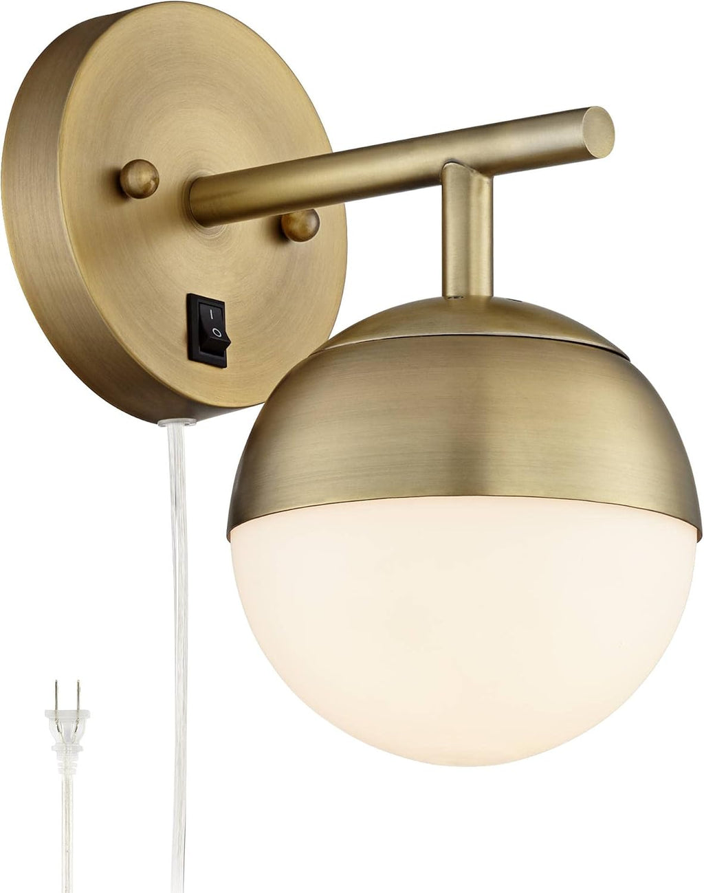 360 Lighting Luna Mid Century Modern Wall Lamps with USB Charging Port Brass Metal Plug-in 5 1/2' Fixture Frosted Glass Sphere Shade for Bedroom House Reading Living Room Hallway