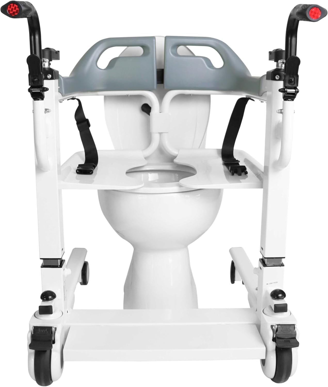 KMINA Patient Transfer Chair (Seat can be Raised up to 23 in), Commode Toilet Chair with Wheels, Bedside Chairs for Elderly - Not Suitable for Shower