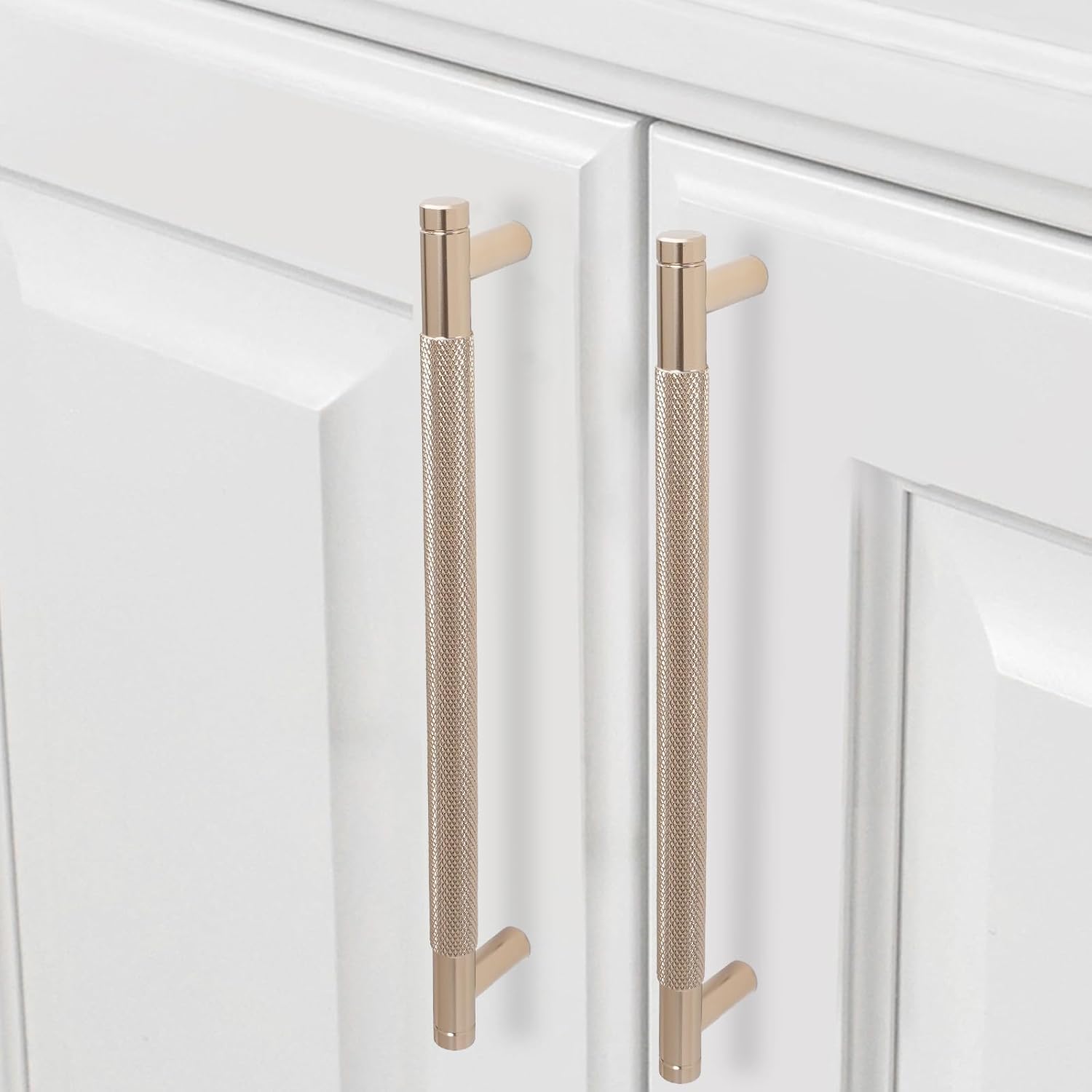 10 Pack Champagne Bronze Kitchen Cabinet Knobs & Drawer Pulls Stylish Knurled Brushed Brass Dresser Hardware for Modern Home Decor