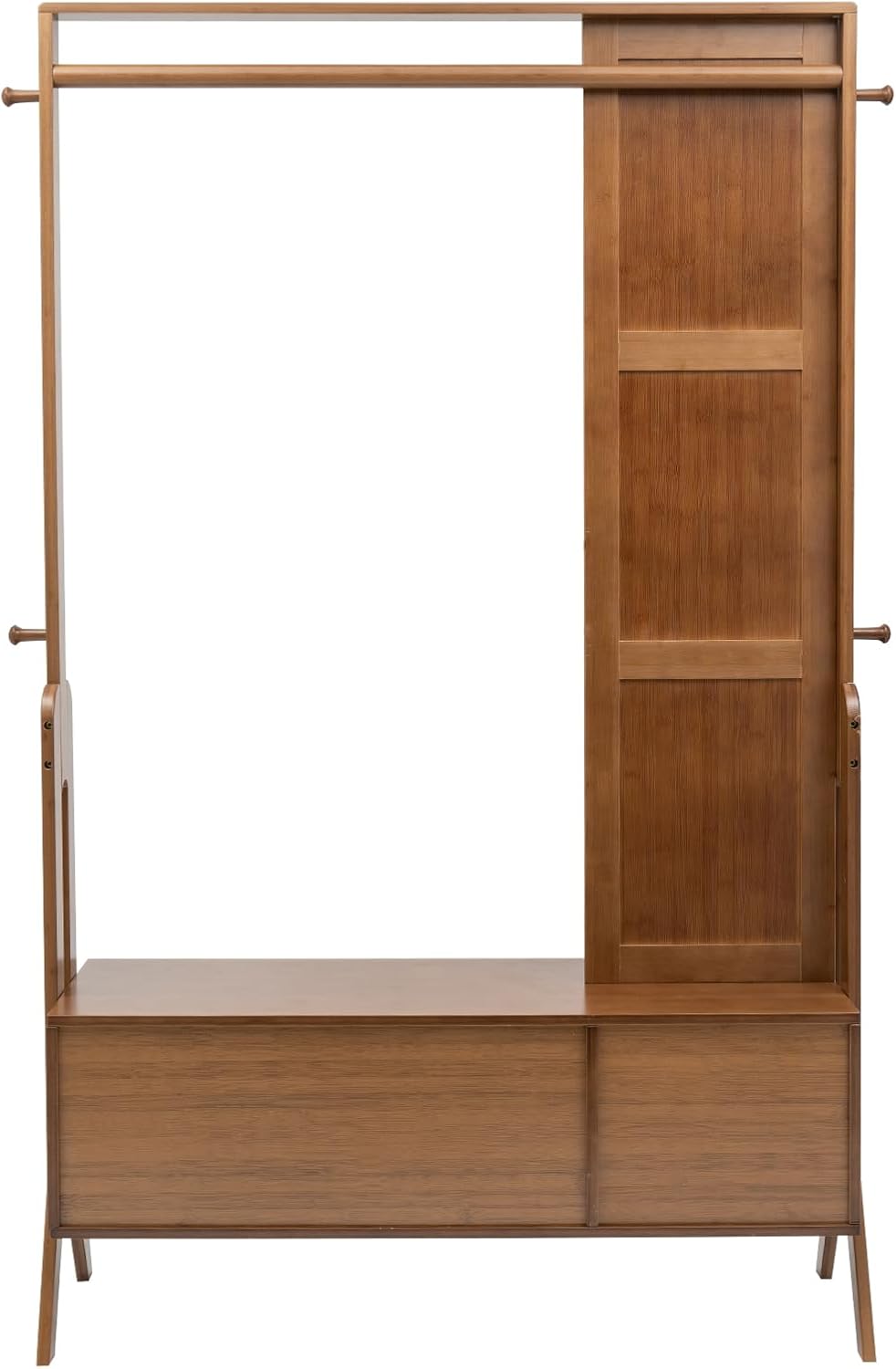 Bamboo Garment Rack with Mirror and Drawer,Floor Standing Closet Organizers,Coat Rack,Open Wardrobe for Entryway Bedroom Livingroom