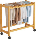 Natural Wood Rolling Garment Rack with Wheels - Freestanding Metal Clothes Organizer for Bedroom, Laundry Room, and Closet - Perfect for Trousers, Skirts, and Scarves Storage