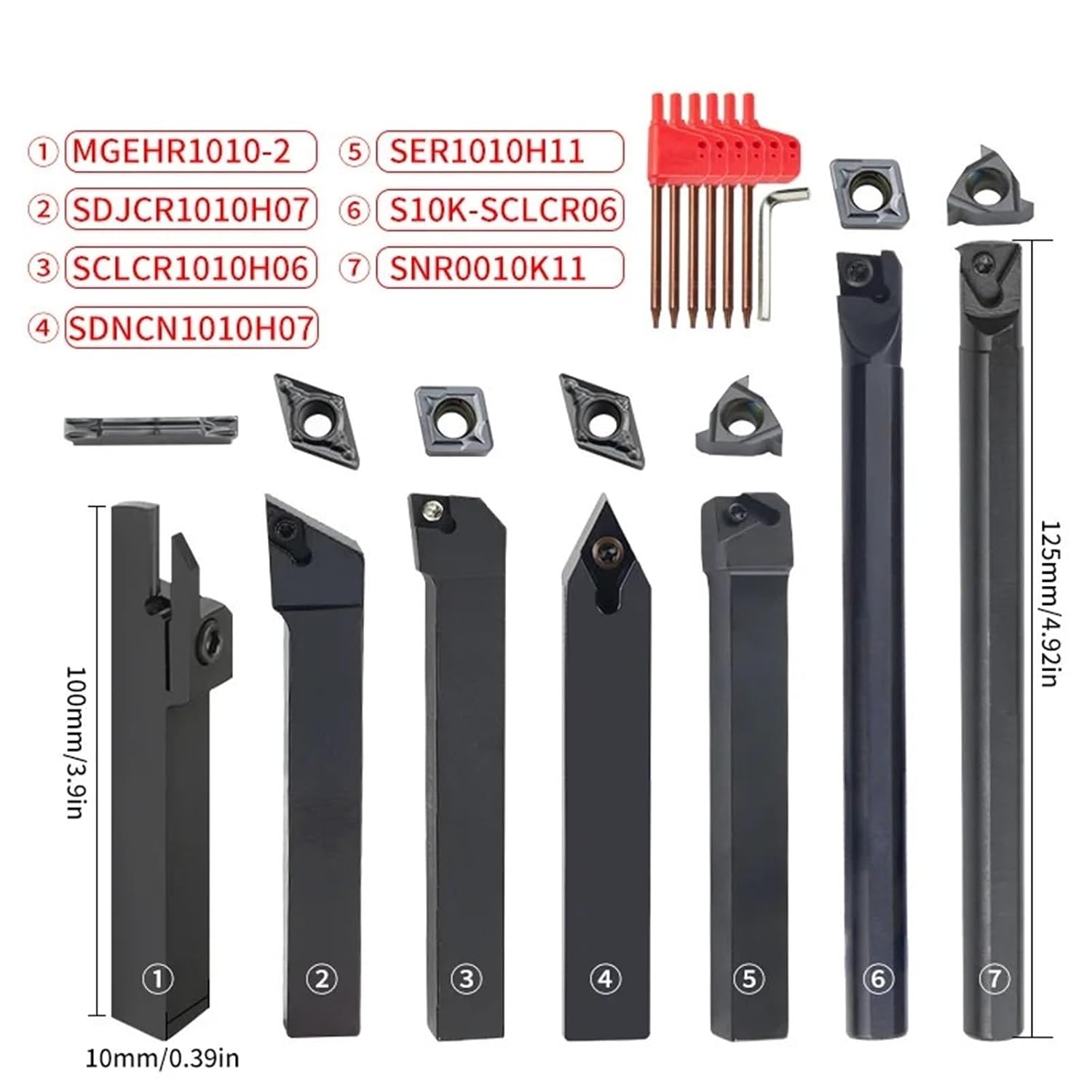 10/12/16MM Turning Tool Sets MGEHR SDJCR SDNCN SCLCR SER SNR Lathe Boring Bar with 7PCS Carbide Insert CNC Cutting Holder(10MM Set 1 X2)