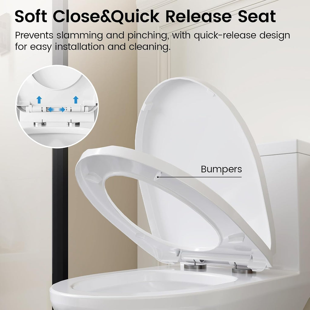 SOTOMO Compact ADA Toilet, 12' Rough-in Elongated One-Piece Toilet with Quick Release & Soft Close Toilet Seat, 1.1/1.6 GPF Dual Flush Water-Saving White, aMJ-T138
