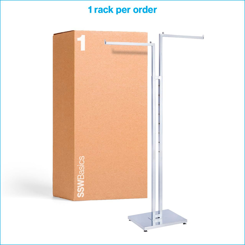 SSWBasics 2-Way Clothing Rack - Adjustable Chrome Garment Rack with Straight Arms - Sleek, Sturdy, and Durable Hanging Racks for Clothes - Ideal for Retail, Boutique, and Thrift Spaces